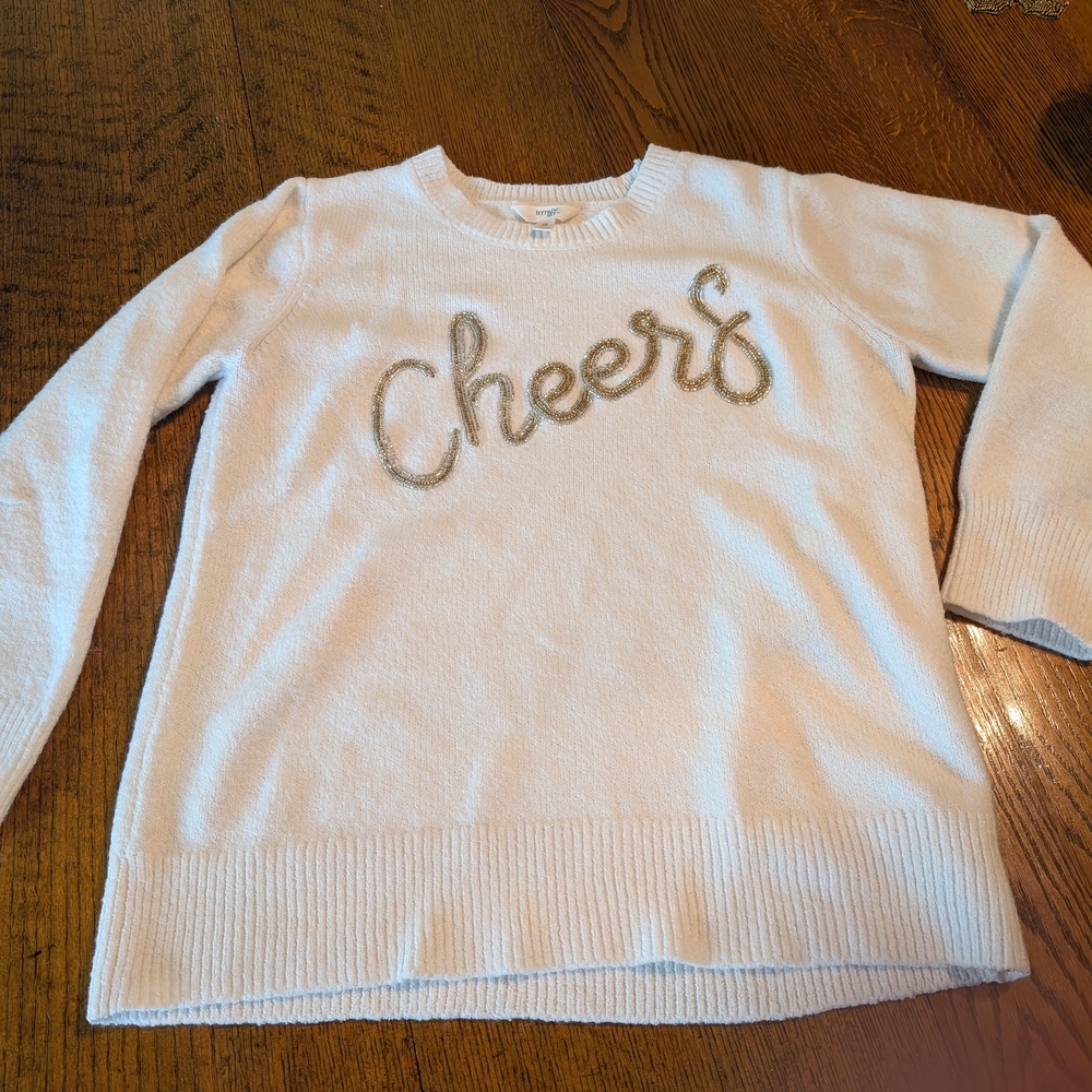 White Sweater with 'Cheers' Embroidery